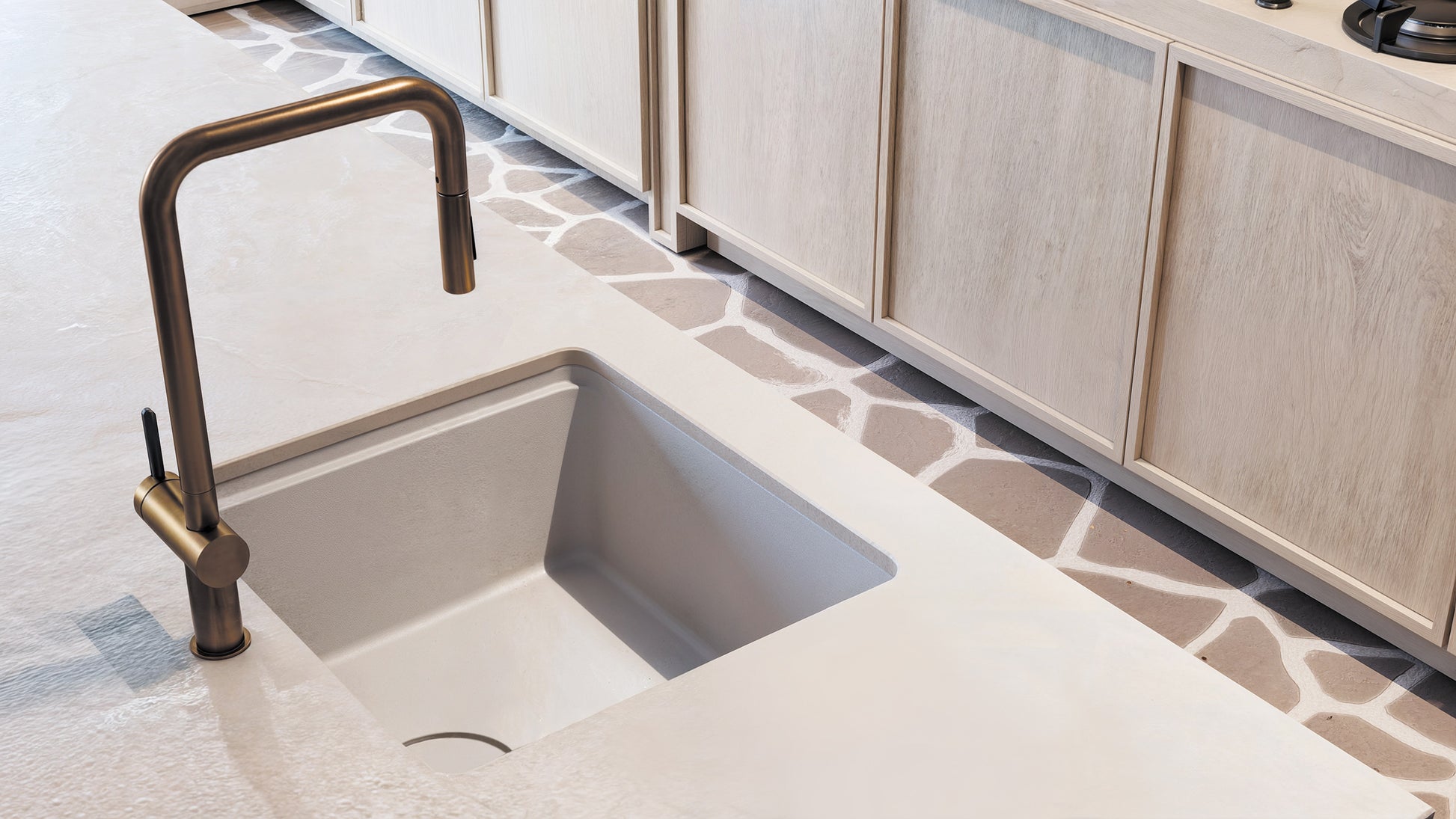 Virtuves jaucējkrāns ar izvelkamu snīpi Momi 408 mm matēta bronza - N1 Home