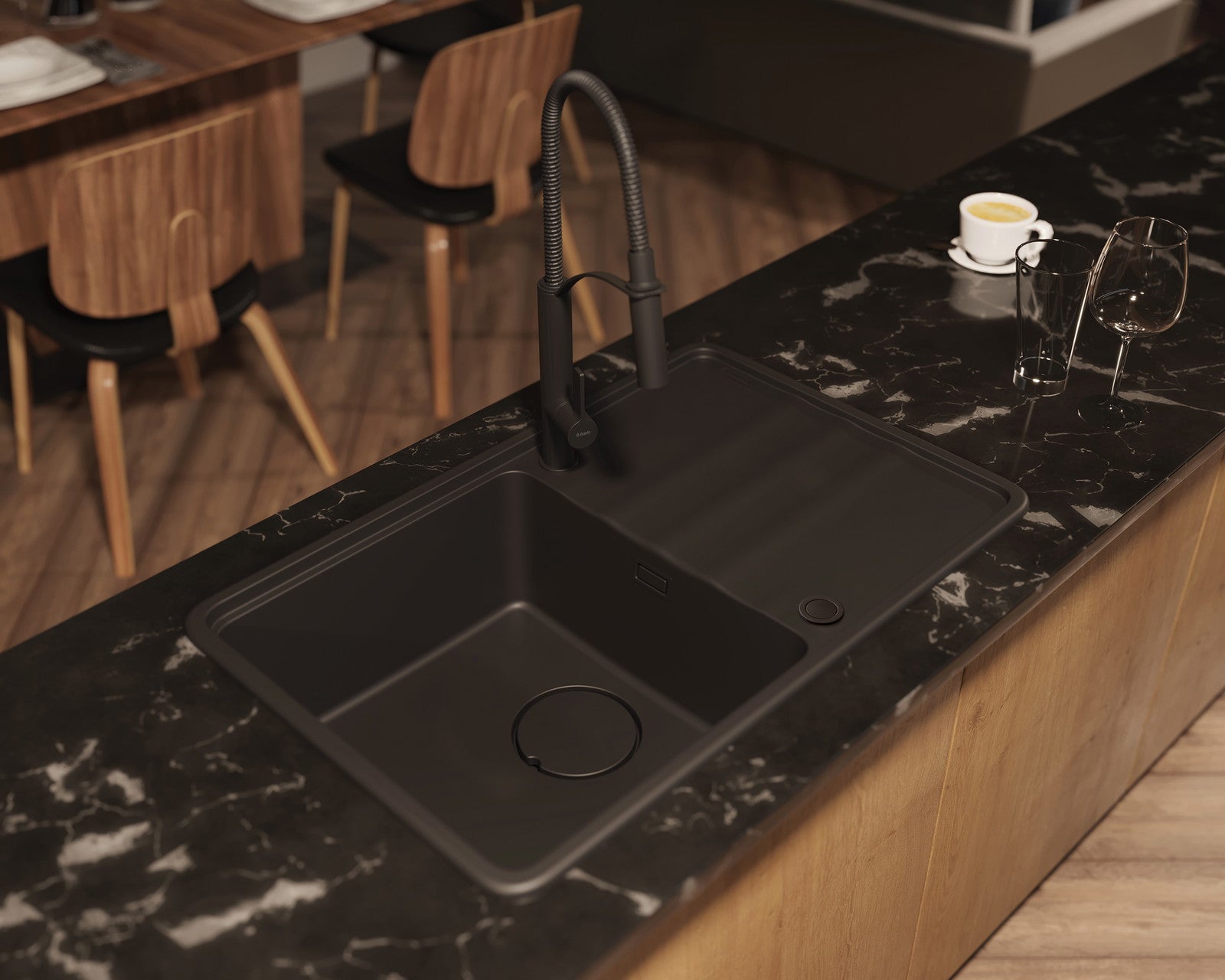 1 bļodas granīta izlietne ar izlietni Momi 780 x 500 x 230 agrafīta metālisks - N1 Home