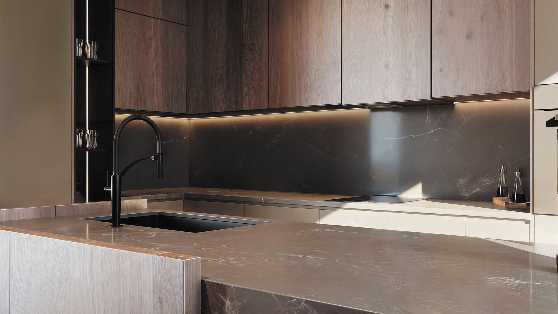 Virtuves maisītājs ar elastīgu snīpi - 2 veidu sprauslas Corda 435 mm matēta bronza - N1 Home