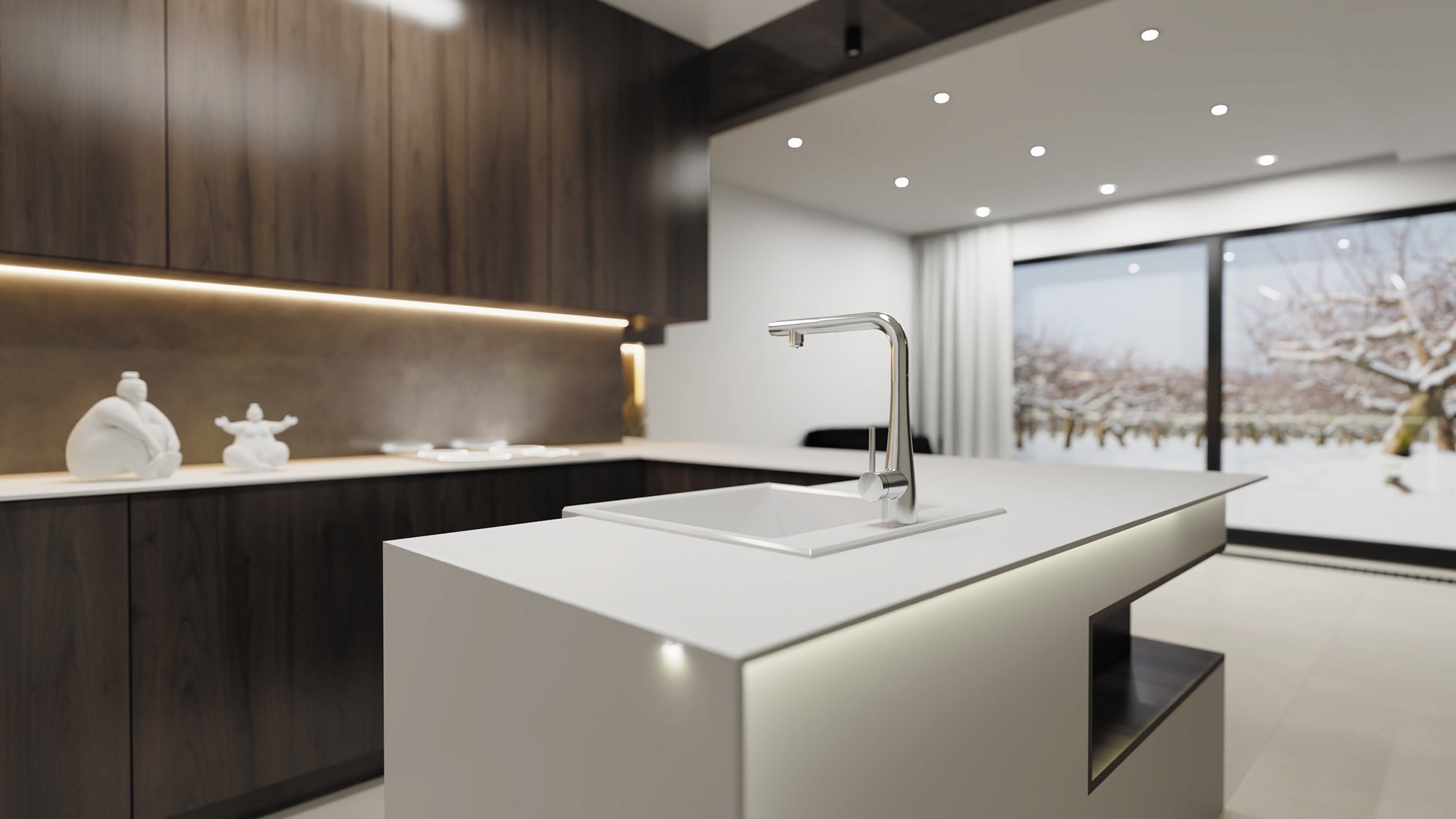 Virtuves jaucējkrāns ar ūdens filtra pieslēgumu un izvelkamu snīpi Eridan 33 cm hroms - N1 Home