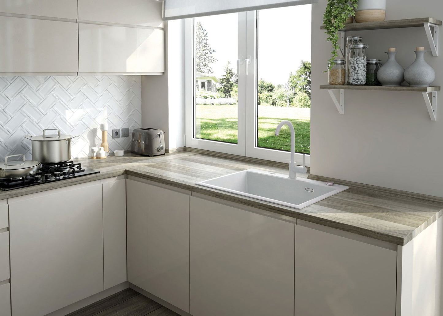 1-bļodas granīta izlietne Eridan 700 x 520 x 210 alabastrs - N1 Home