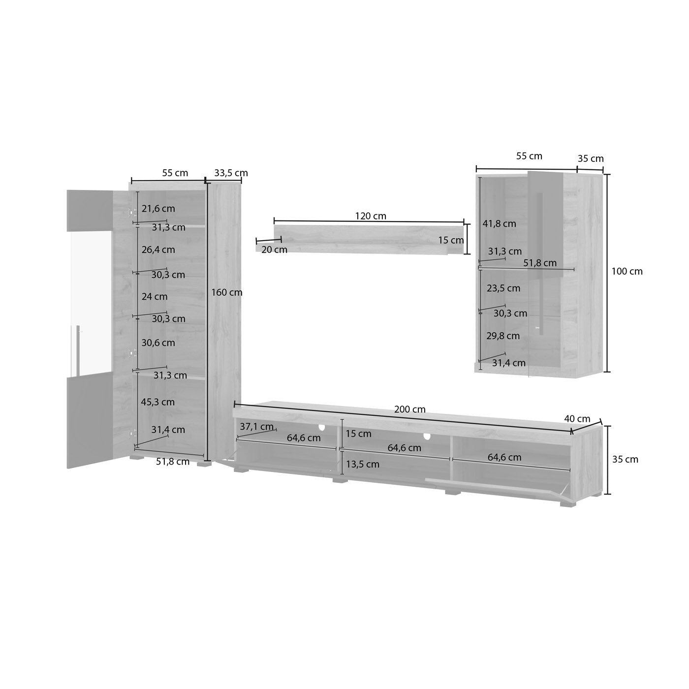 Sienas bloks Rogos 255/160/40 cm touchwood/satīna nusbaum
