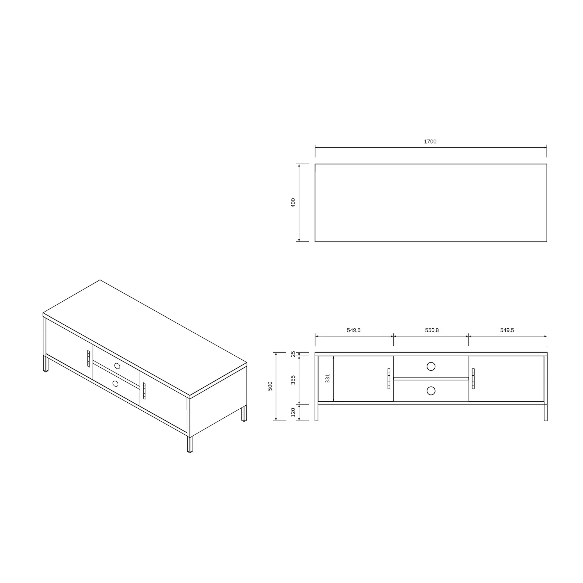 TV skapis/kumode Rosars 170/40/50 cm melns - N1 Home