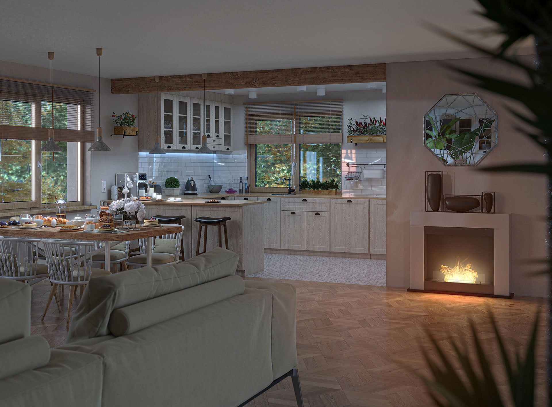 Biokamīns Ports 2 110/87/22 cm balts - N1 Home