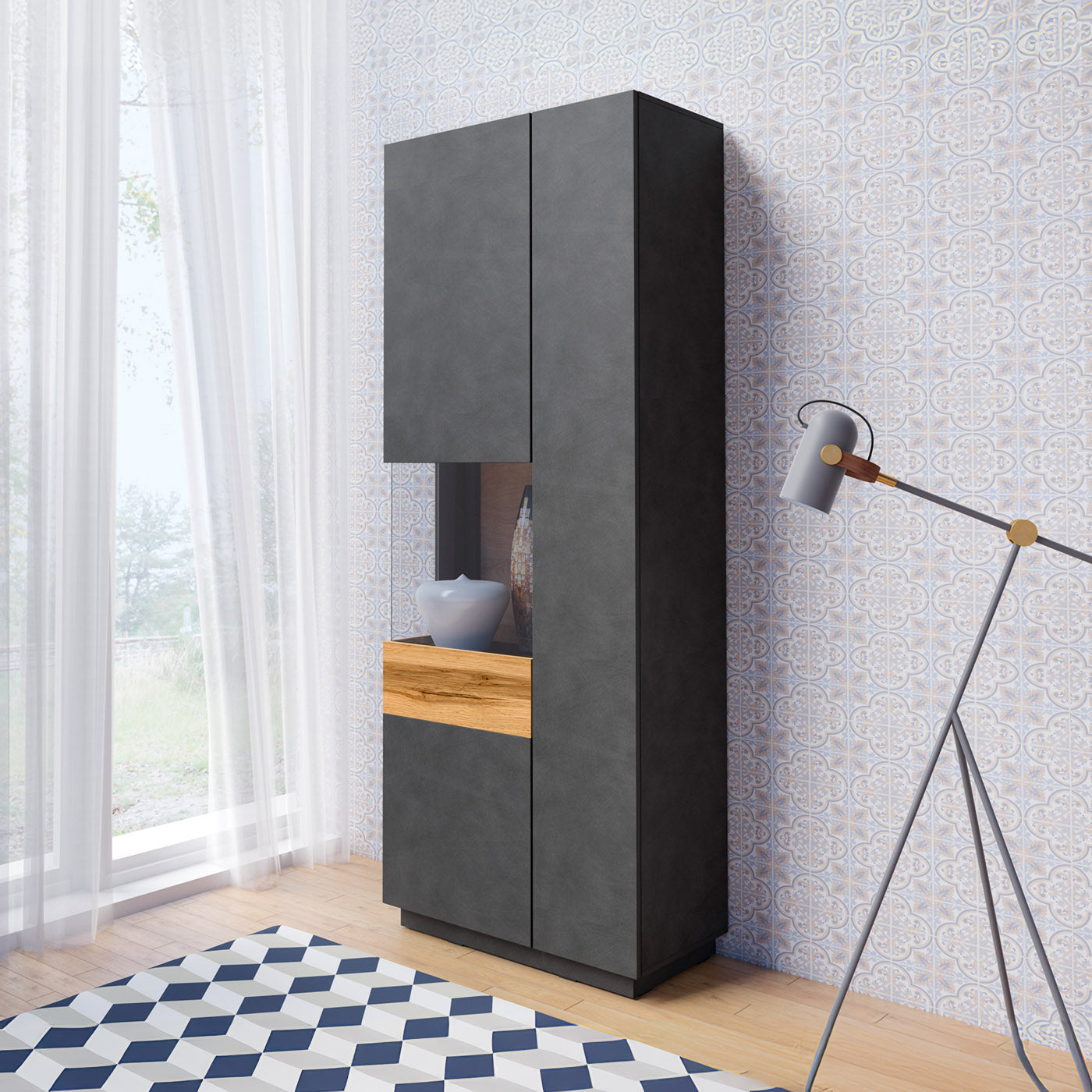 Skapis Solani 80/207/40 cm antracīts/Votan ozols