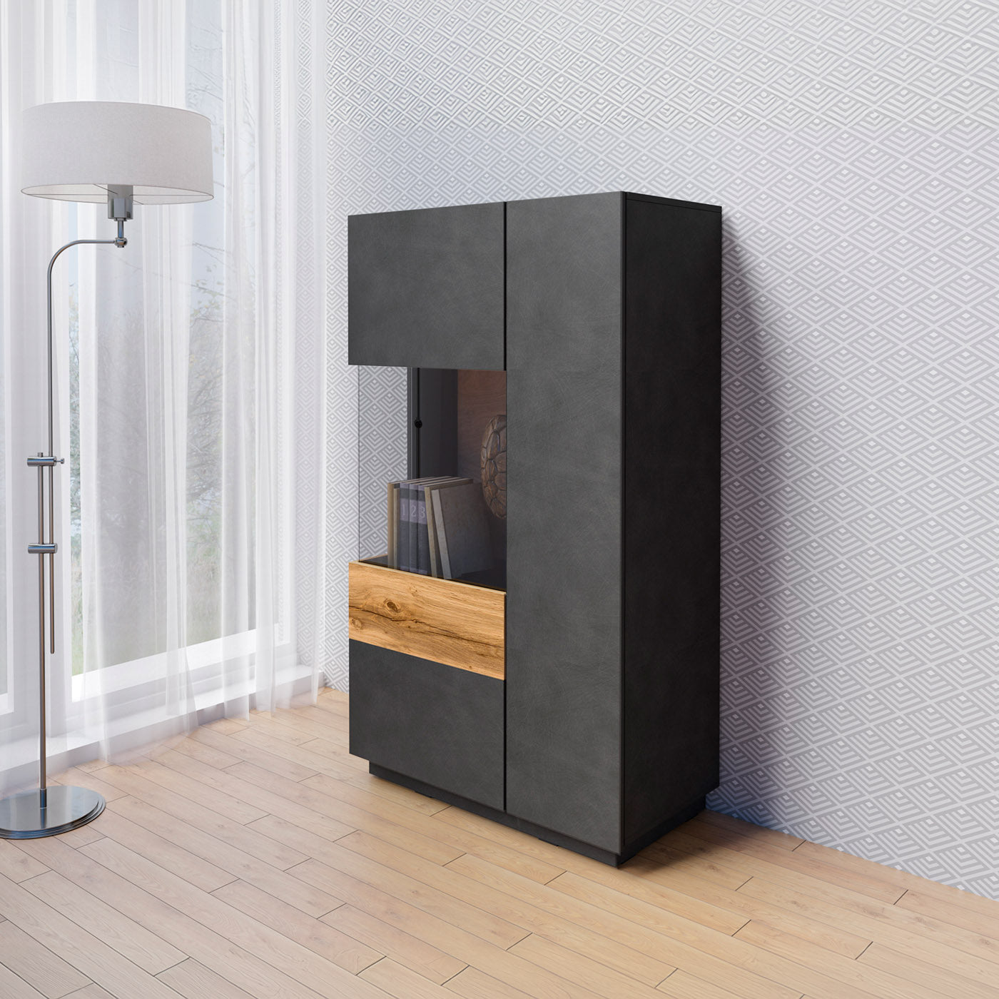 Skapis Solani 80/139/40 cm antracīts/Votan ozols