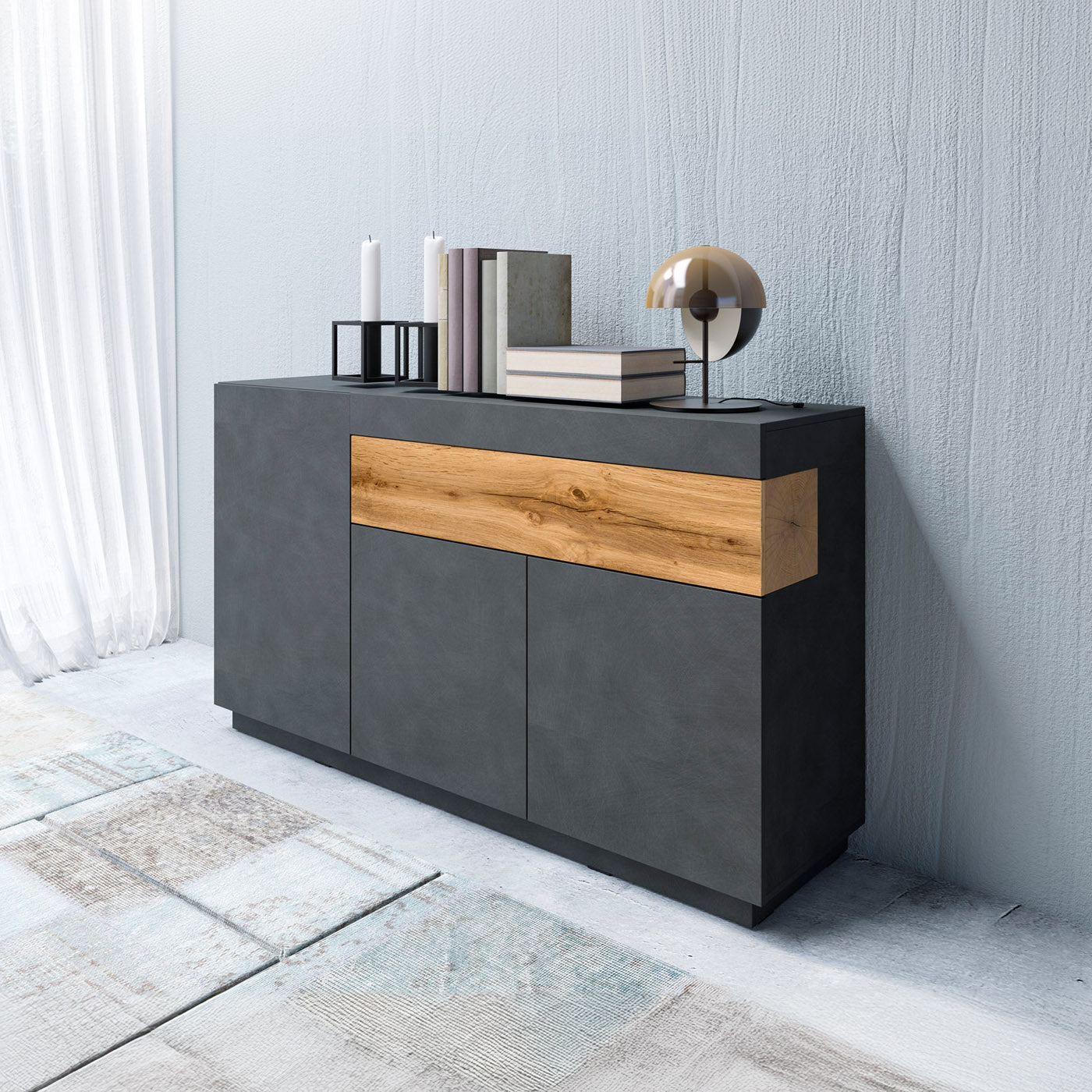 Kumode Solani 150/85/40 cm antracīts/Votan ozols - N1 Home