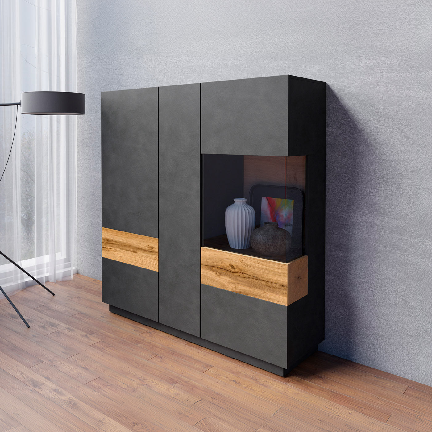 Kumode Solani 130/139/40 cm antracīts/Votan ozols - N1 Home