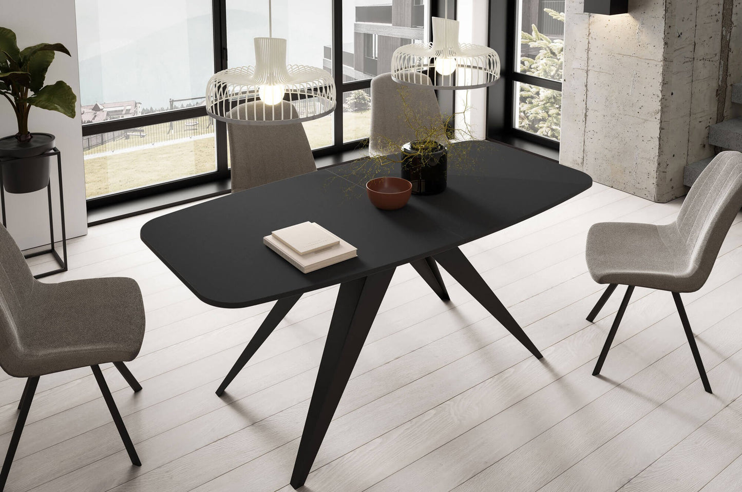 Galds Fery 76/160/80; 76/180/90 cm melns Pietra Grigia/melns - N1 Home