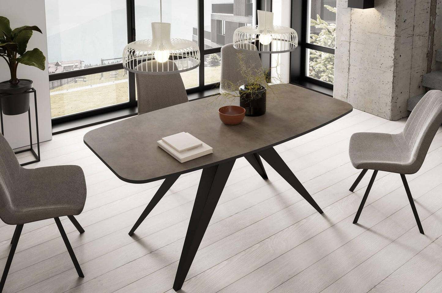 Galds Fery 76/160/80; 76/180/90 cm tumši pelēks Čikago/melns - N1 Home