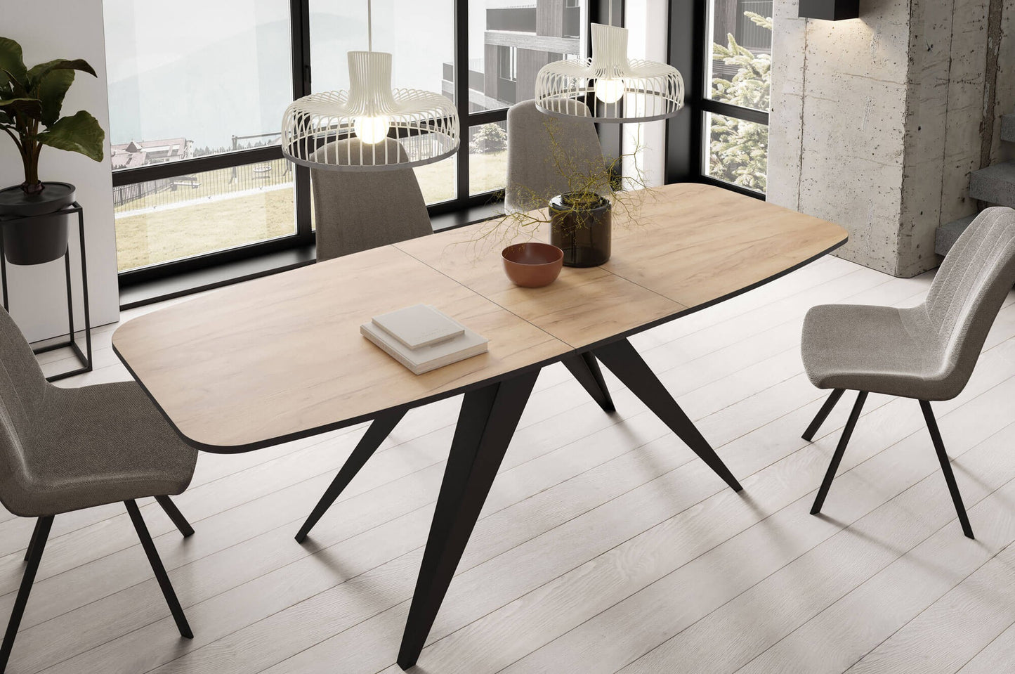 Galds Fery 76/160/80; 76/180/90 cm Krafts zelts ozols/melns - N1 Home