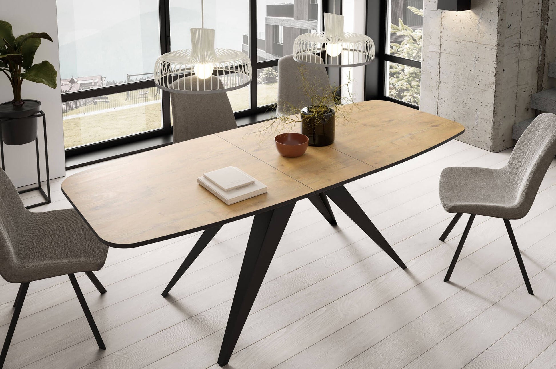 Galds Fery 76/160/80; 76/180/90 cm Lancelot ozols/melns - N1 Home