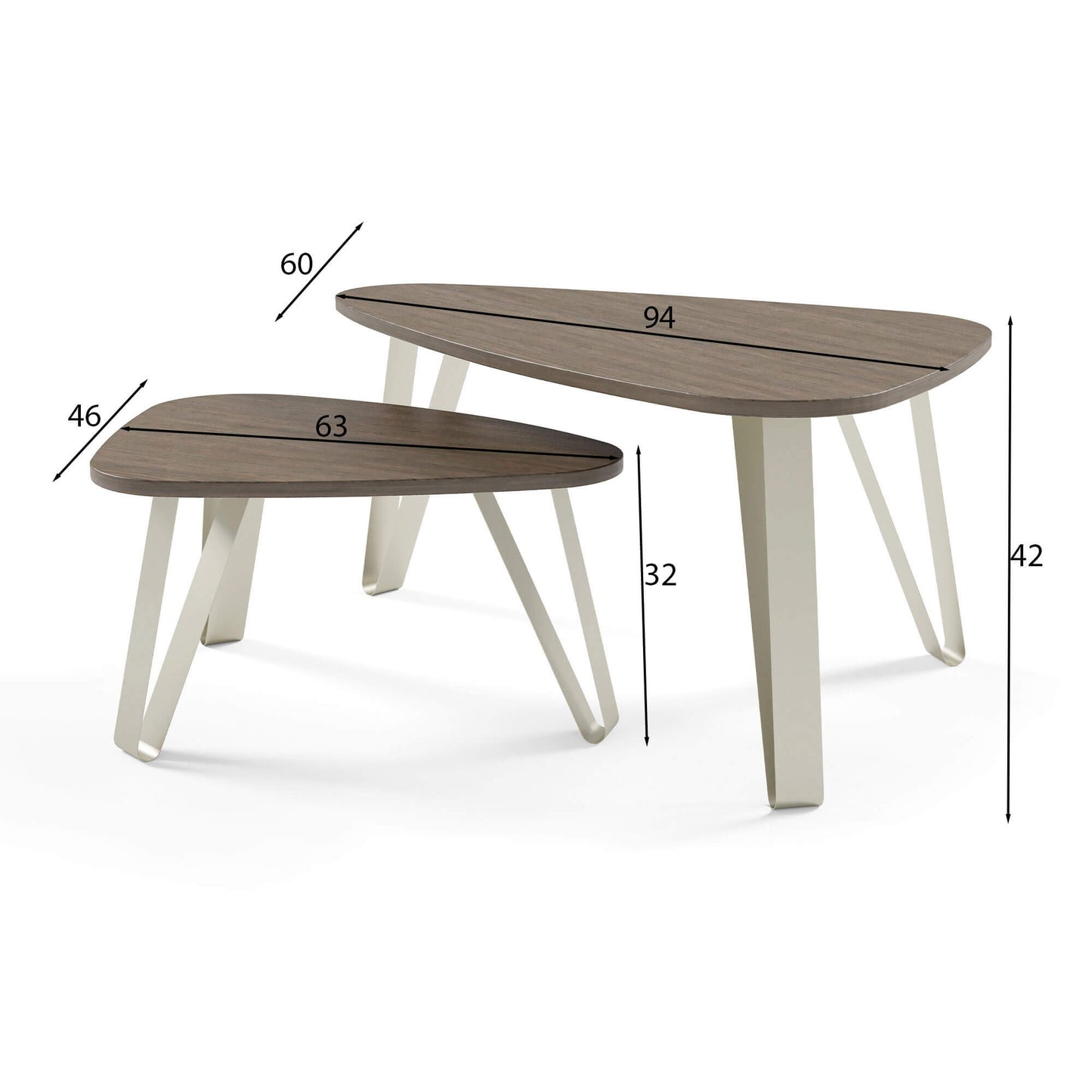 Kafijas galds (2) Ovači 94/60/42 cm Kremona Kannolo/melns - N1 Home