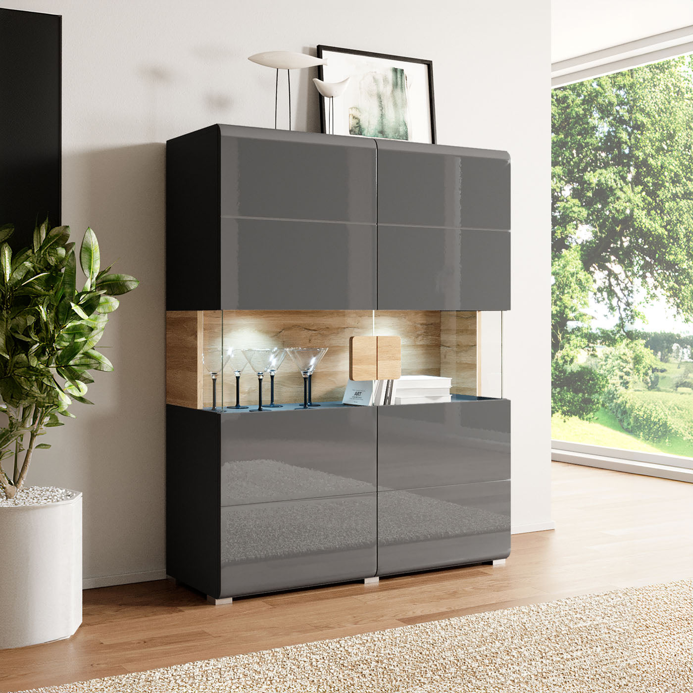 Kumode Tola 122/39/152 cm antracīts/Grandson ozols - N1 Home