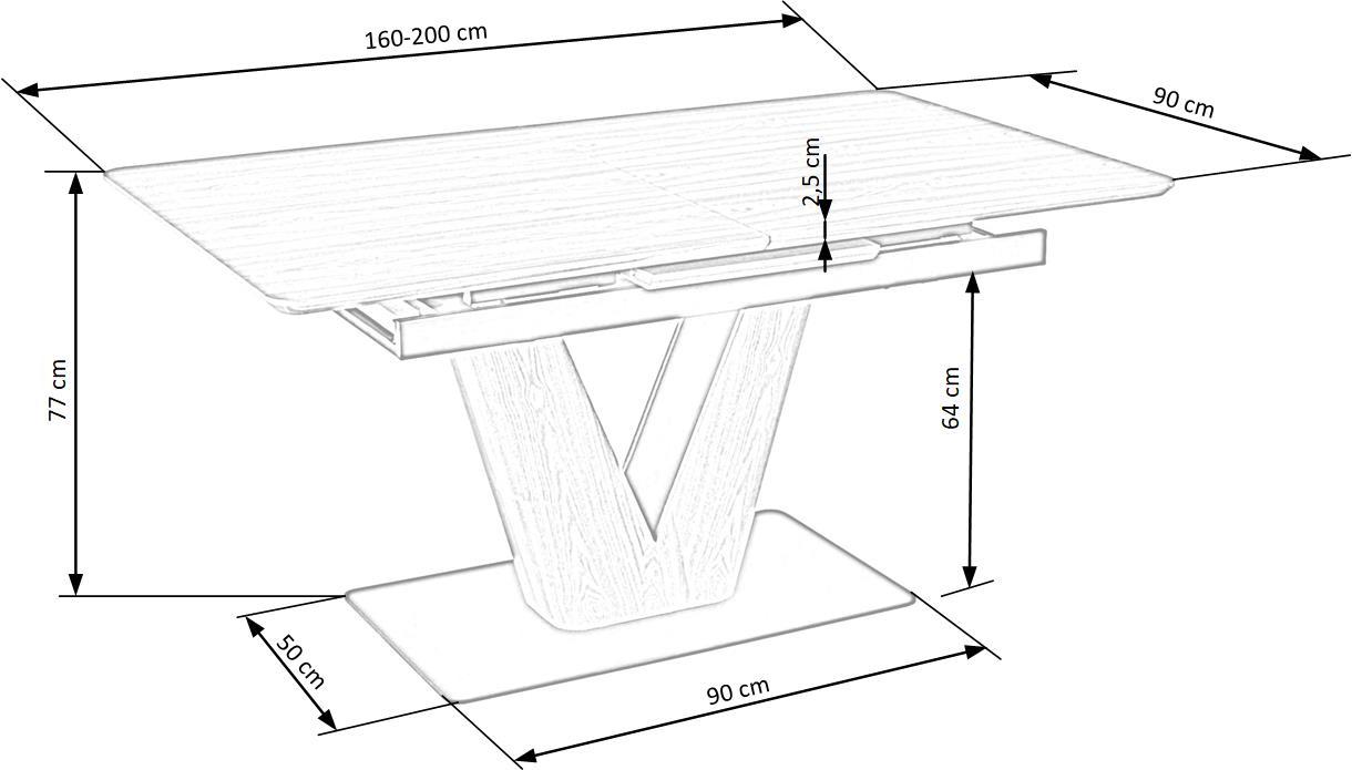 UM palīgama galda augsme - natural ozol, kāja - natural ook / melna 160-200/90/77 cm