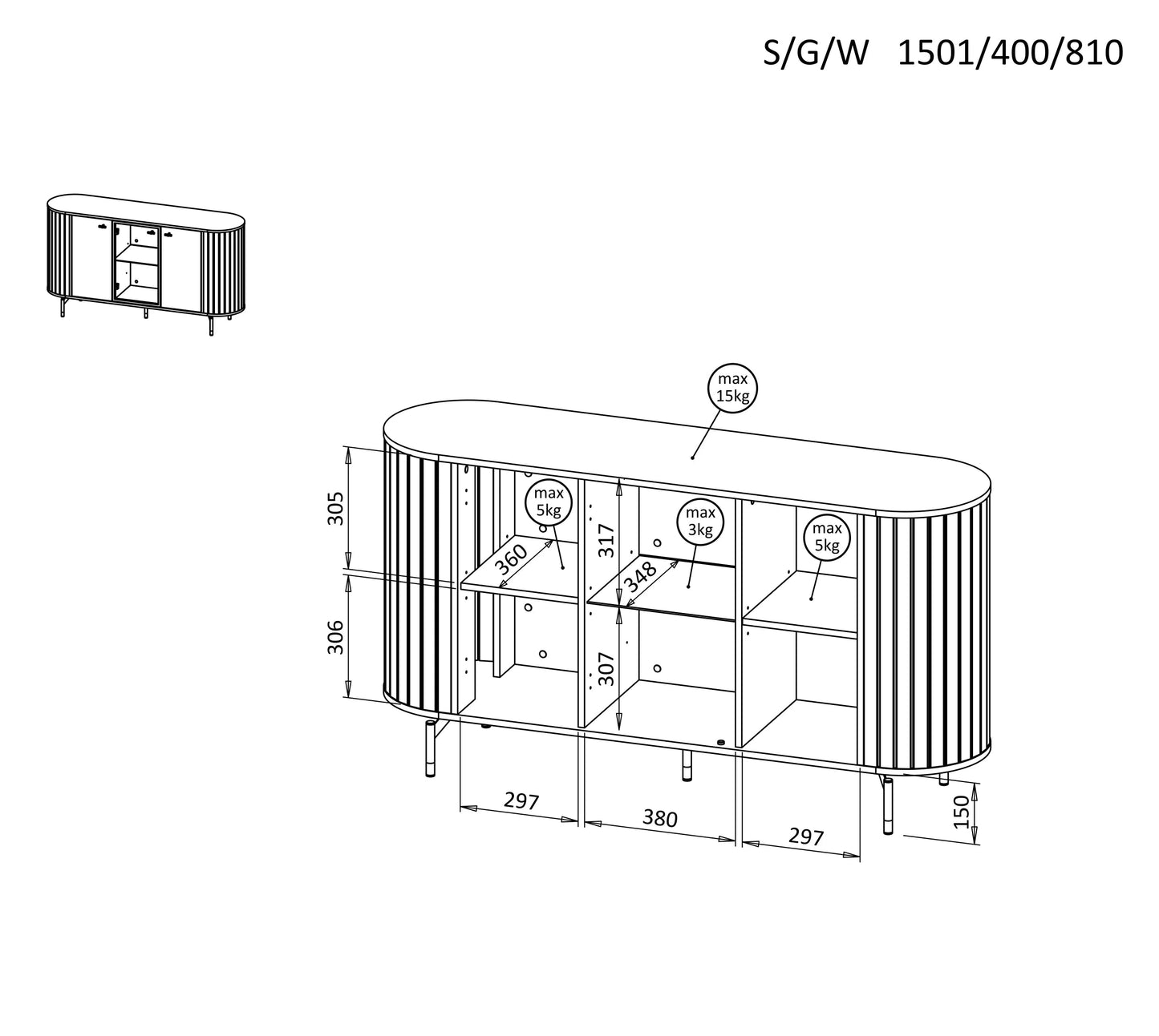 Kumode Zanto A 150/40/81 cm melns