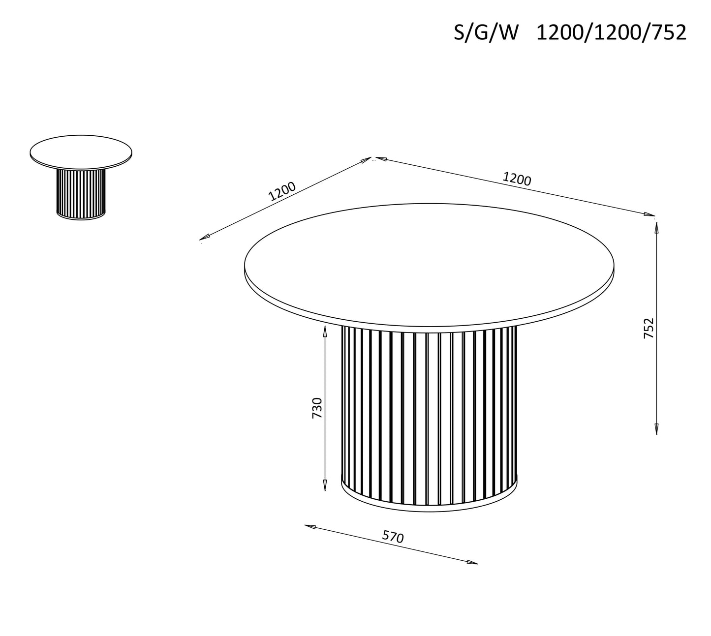 Galds Zanto 120/120/75 cm melns