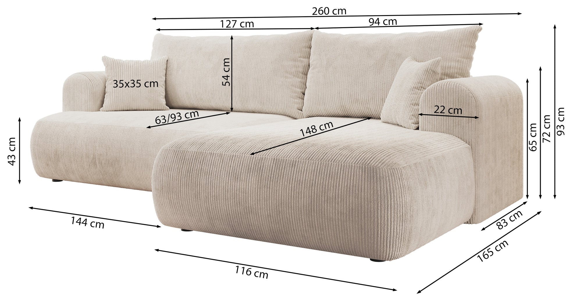 Dīvāns Ovors 93/260/165 cm Lincoln D 09 - N1 Home