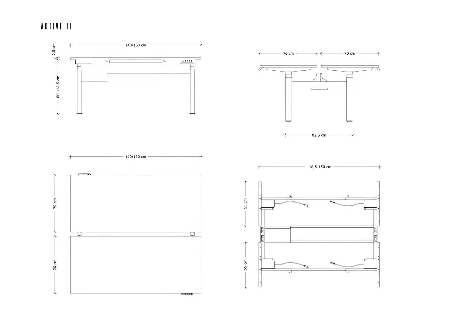 Galds Aktiva II 140; 160/70 cm melns/balts - N1 Home
