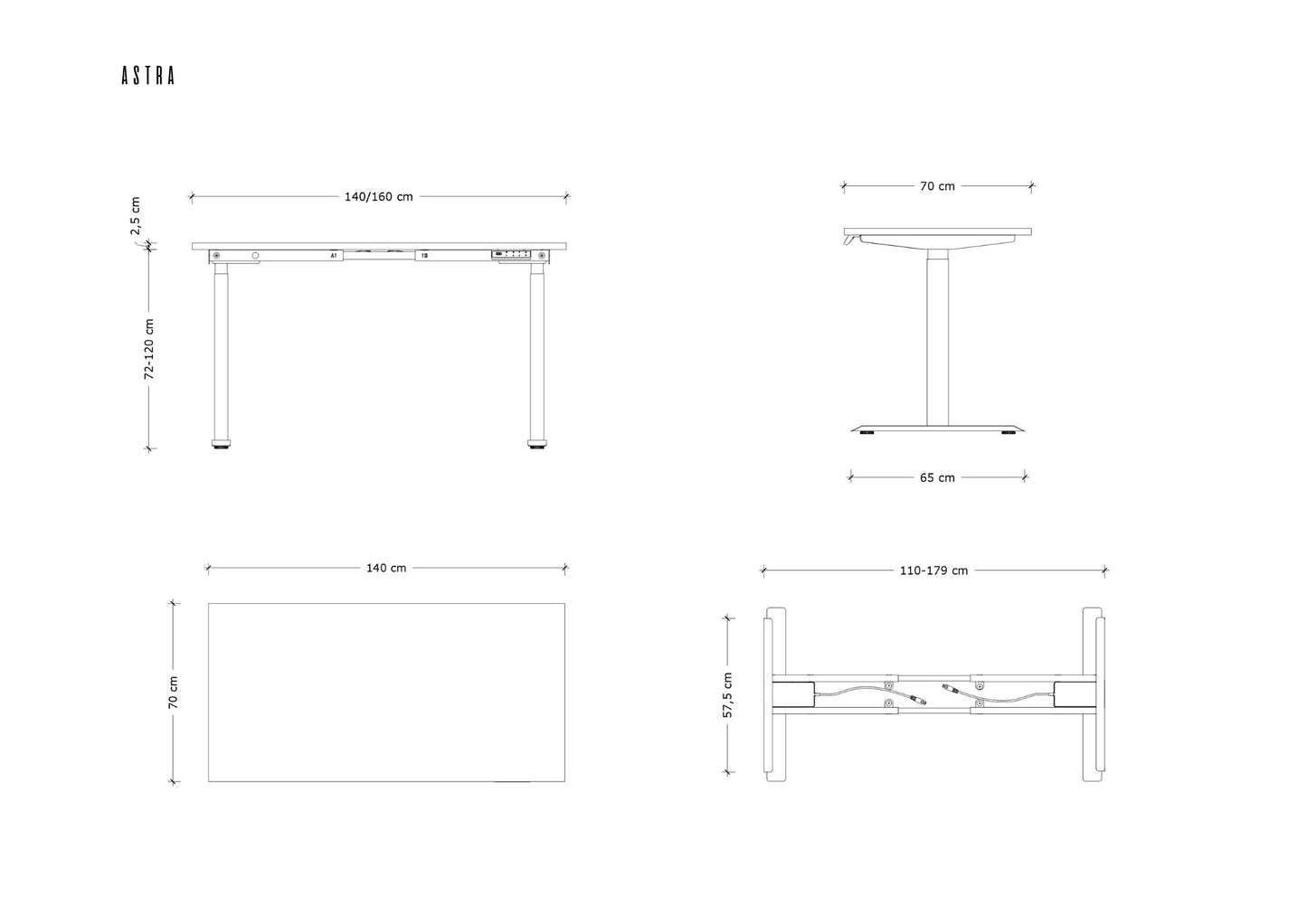 Galds Astara 140;160/70 cm melns/balts - N1 Home