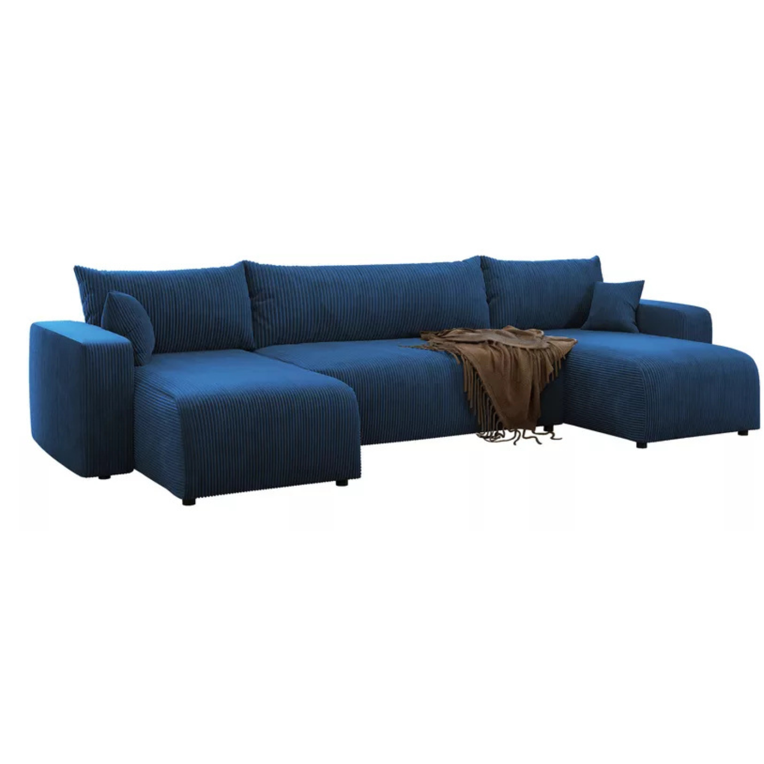 NONIPIA U-formas stūra dīvāns ar gulēšanas funkciju, ar konteineri, universāls, tumši zils velvets - N1 Home