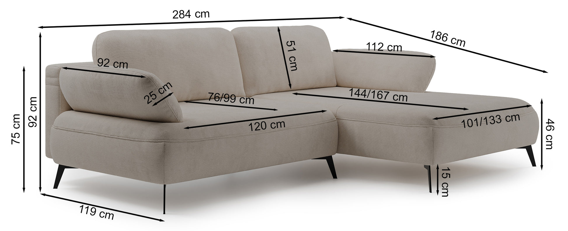 Dīvāns Lavoda 284/75/186 cm Pretty 4 - N1 Home