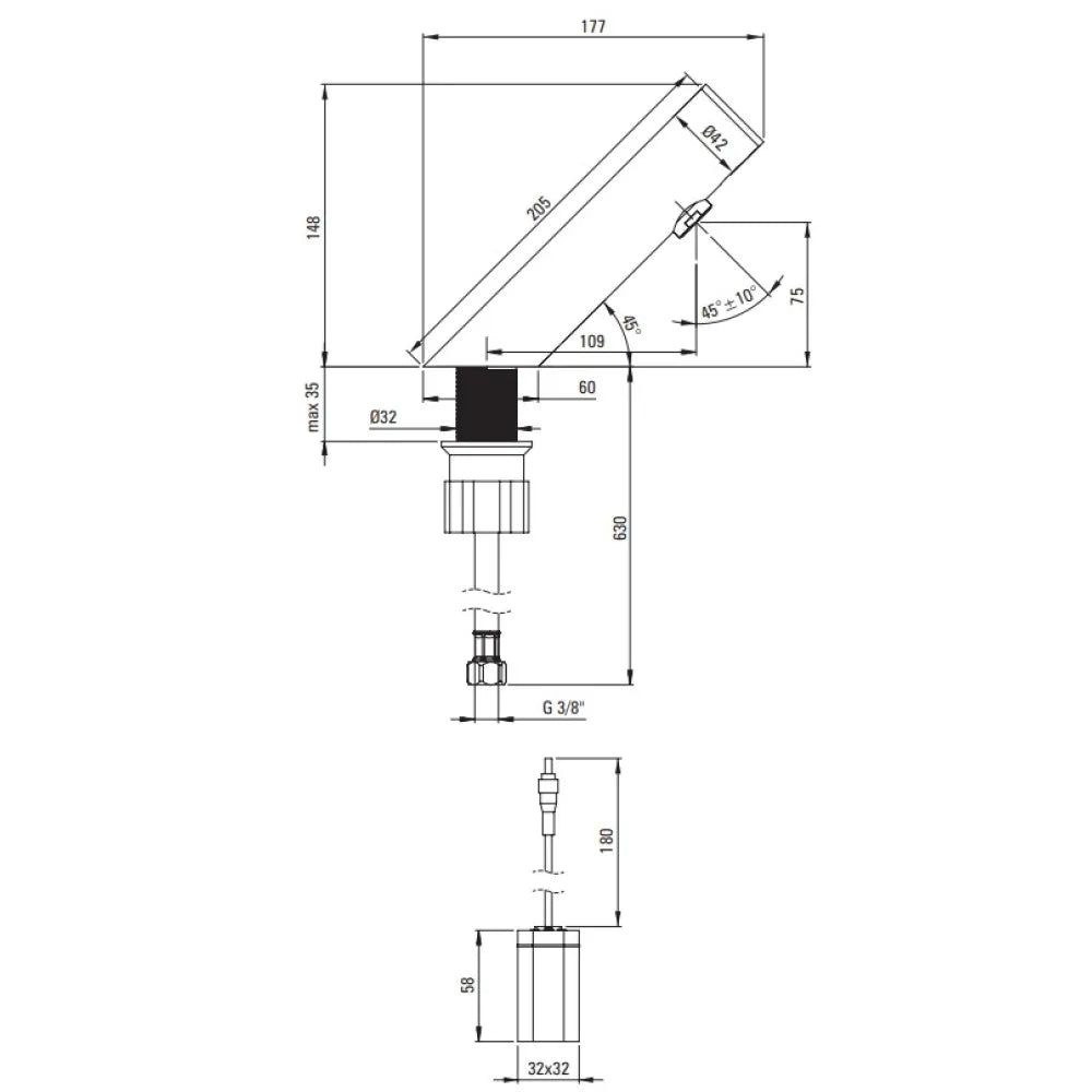 Izlietnes jaucējkrāns, bezkontakta, bez temperatūras regulēšanas - 4xAA Sense 205 mm nero - N1 Home