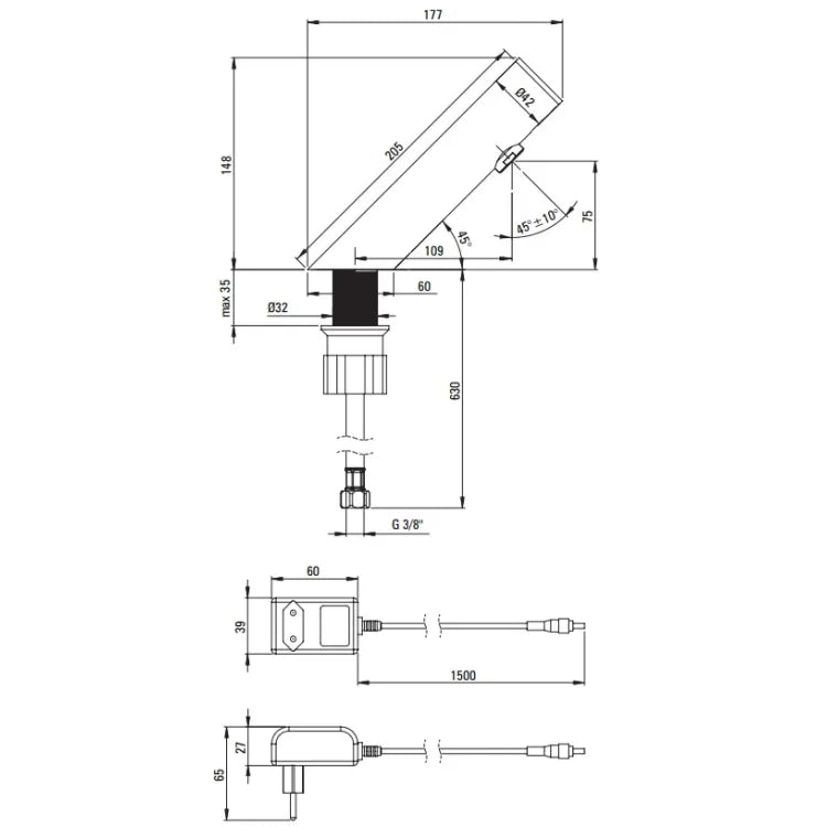 Izlietnes jaucējkrāns, bezkontakta, bez temperatūras regulēšanas - 230/6V Sense 205 mm matēta tērauds - N1 Home
