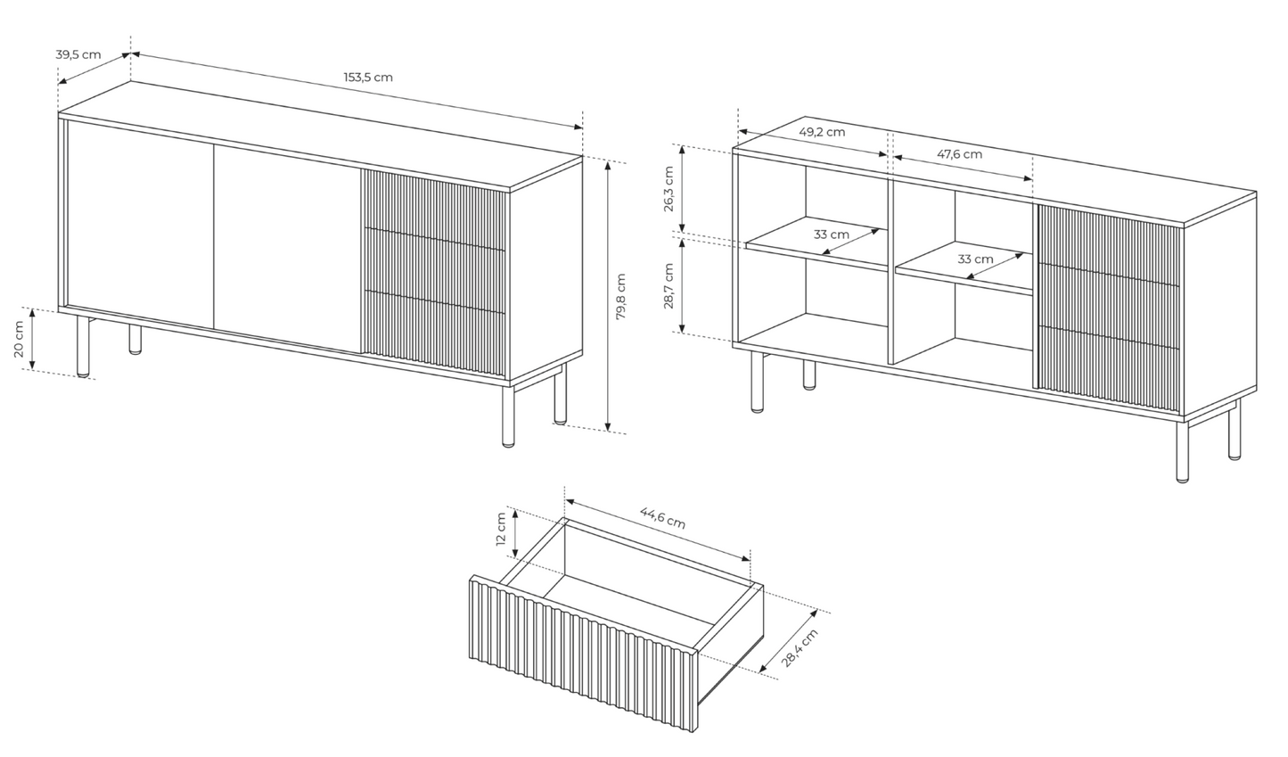 Kumode Tavis 79/153/39 cm ozols - N1 Home