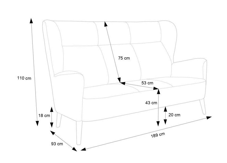 Dīvāns Paris 3 189/93/110 cm koka kājas - N1 Home
