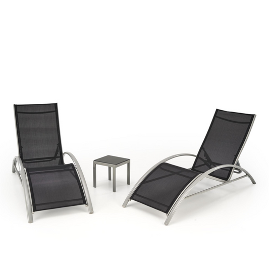 2 guļamkrēslu komplekts ar galdu 60/60/66-92 cm - guļamkrēsls, 30/30/30 cm - galds - N1 Home