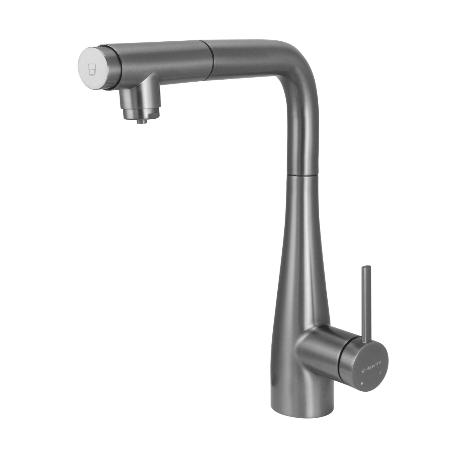 Virtuves jaucējkrāns ar ūdens filtra pieslēgumu un izvelkamu snīpi Eridan 33 cm titanium - N1 Home