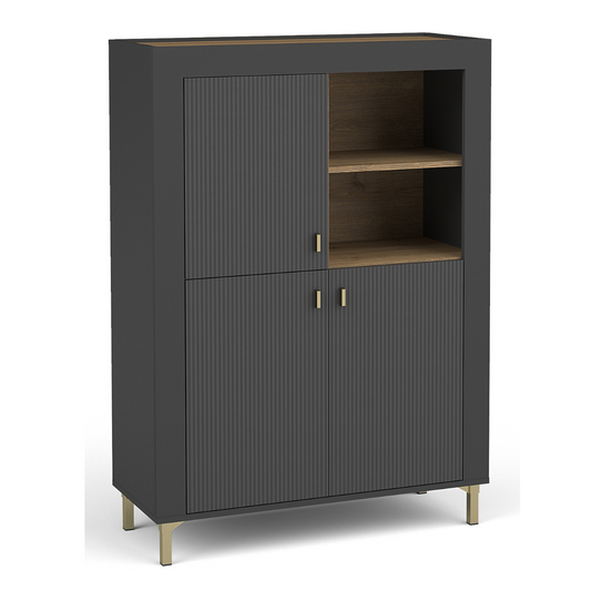 Vitrīna Lamos 96/135/39 cm melns/zelts