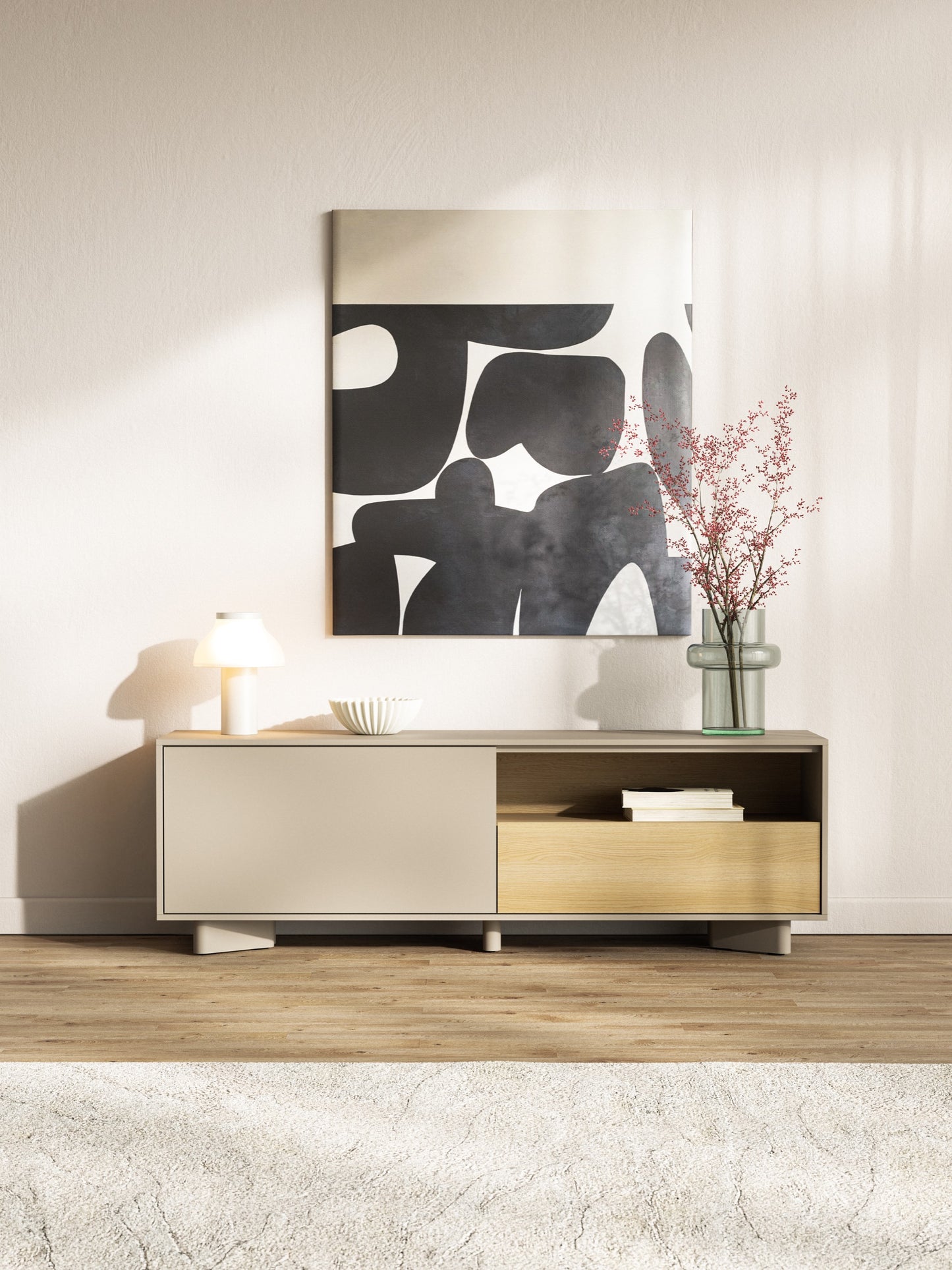 TV skapis Distri 140/46/35 cm Vičencas ozols/kašmirs