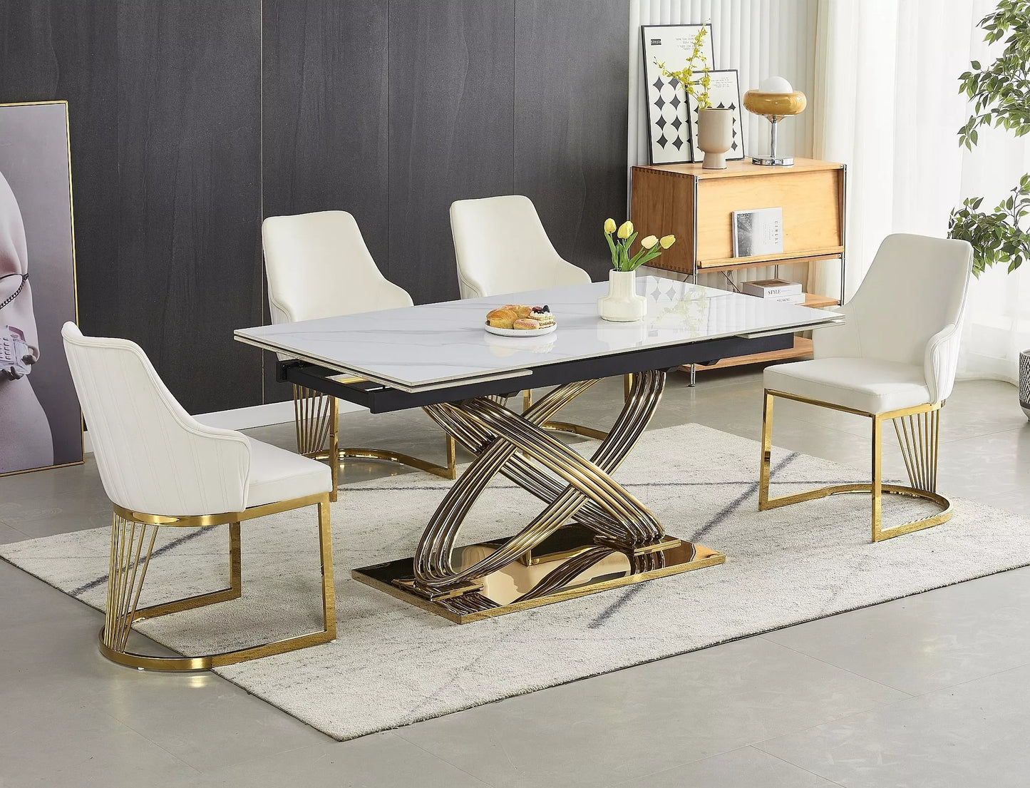 Galds Herme 75/90/160 cm balts/zelts - N1 Home