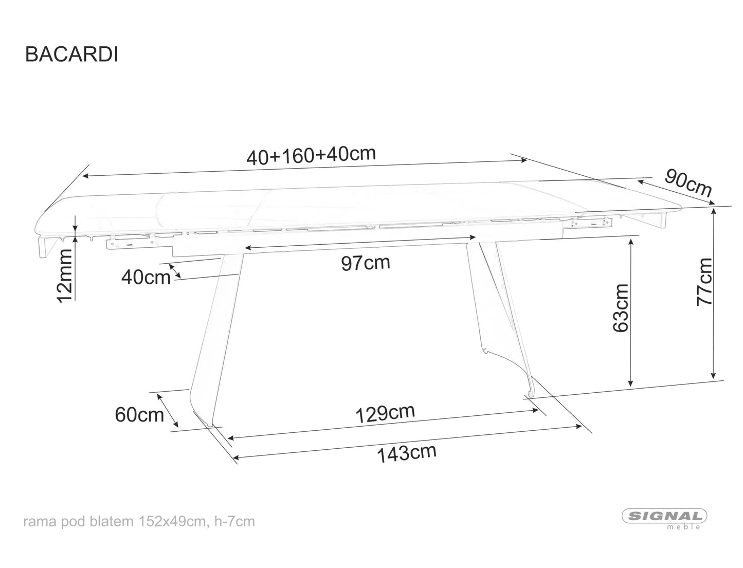 Galds Bakari 160/76/90 cm melns - N1 Home