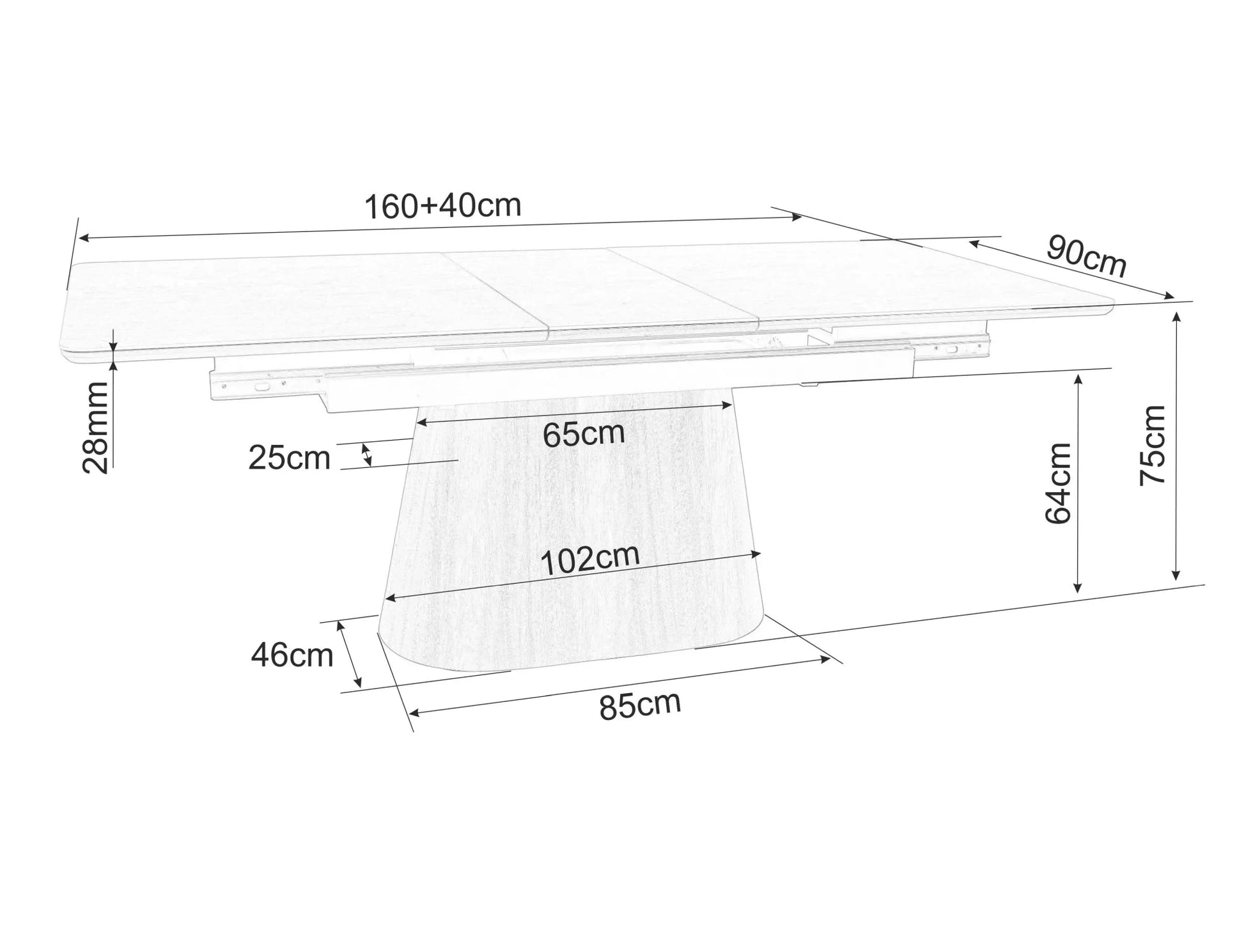 Galds Monask 75/90/160 cm melns/valrieksts - N1 Home