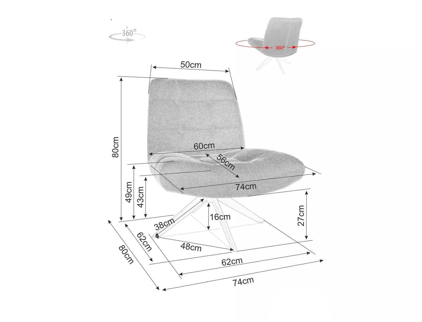 Krēsls Alia 74/80/56 cm pelēks - N1 Home