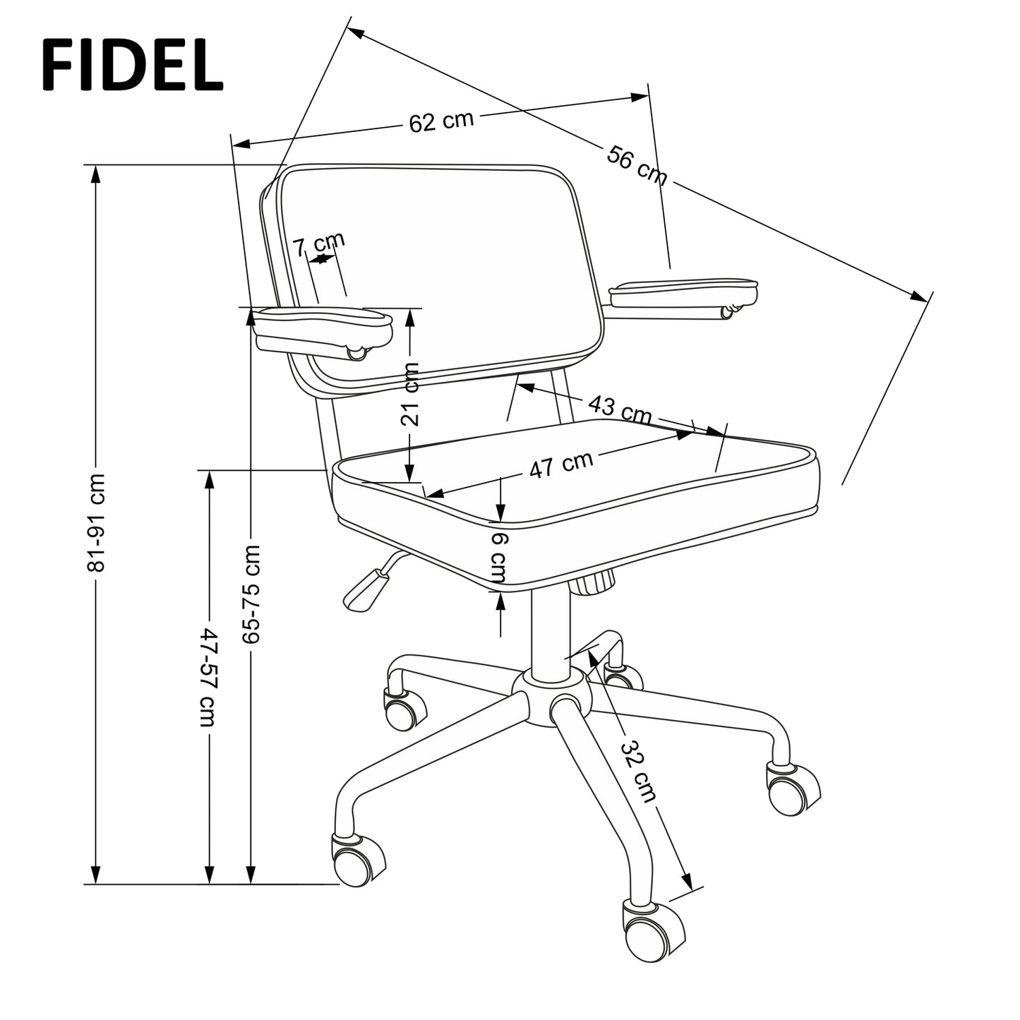FD grozāmais krēsls 62/56/81-91/47-57 cm pelēks - N1 Home