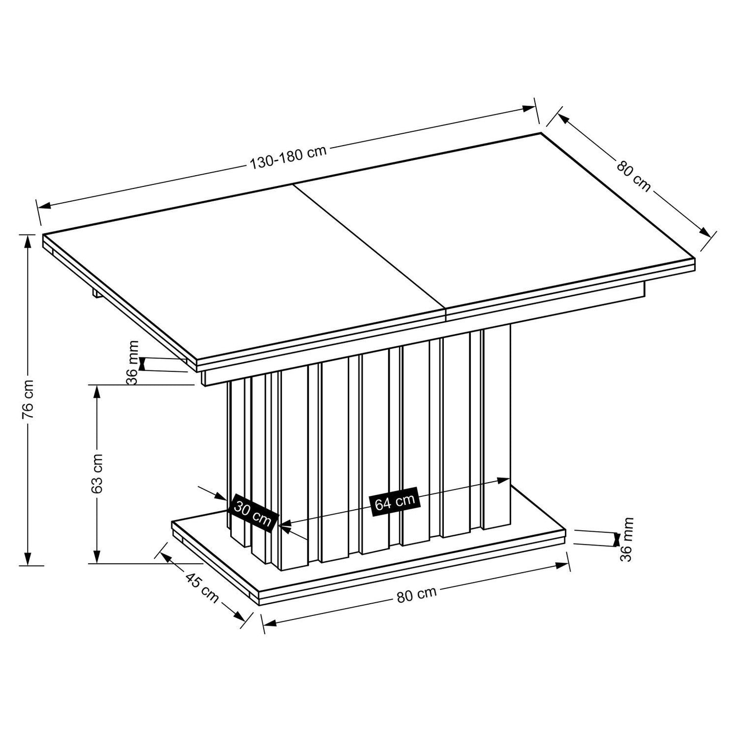 Galds Lami 130-180/80/76 cm; 160-210/90/76 cm ozols - N1 Home