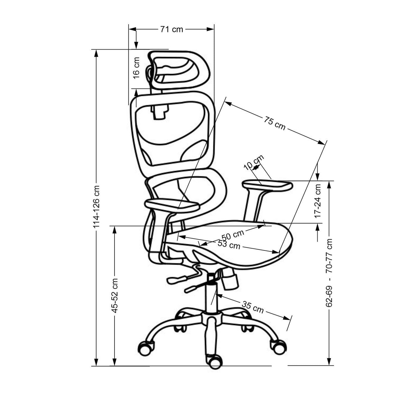 Krēsls Got 66/67/115-125/38-48 cm melns