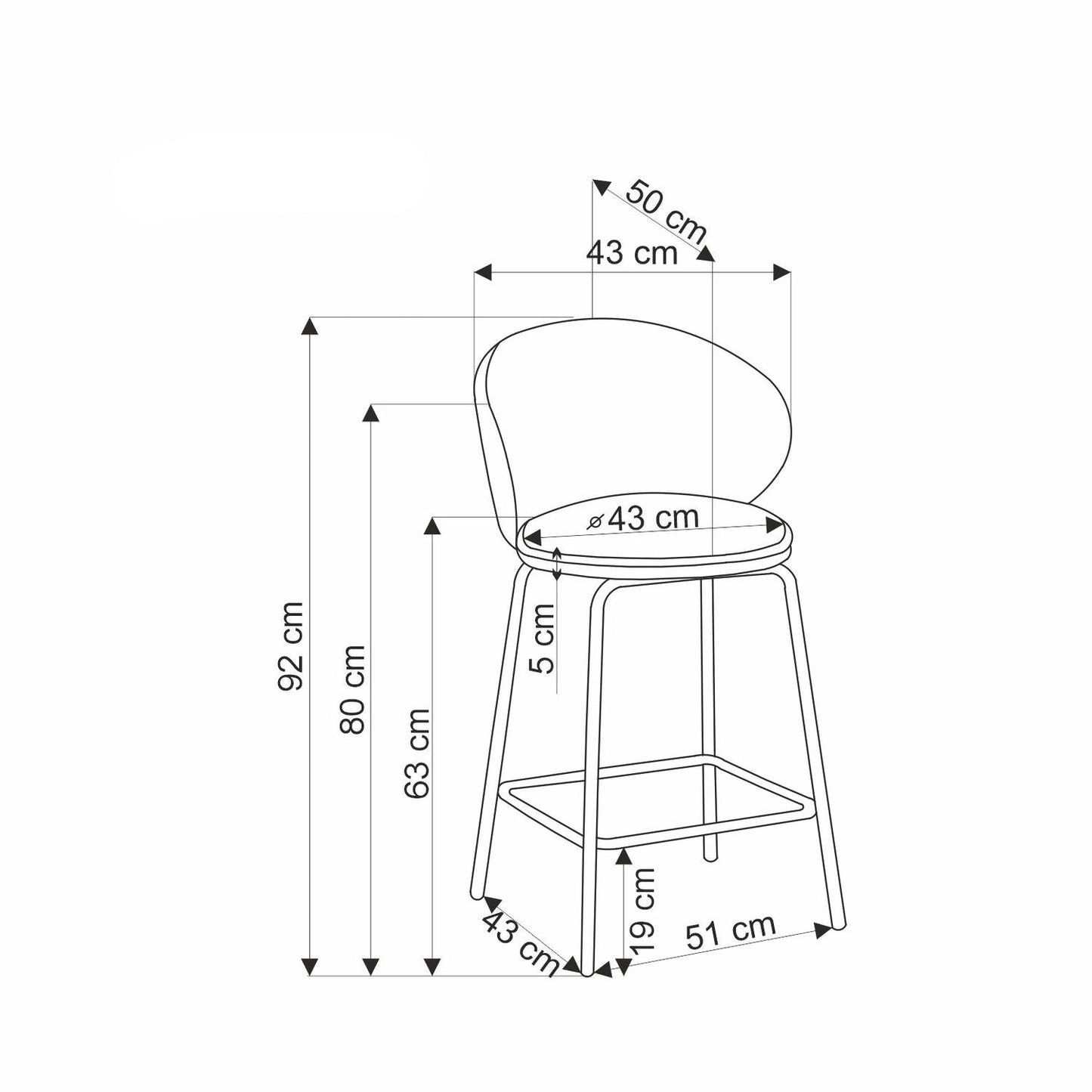 Bāra krēsls Oks 51/50/92/63 cm pelēks - N1 Home