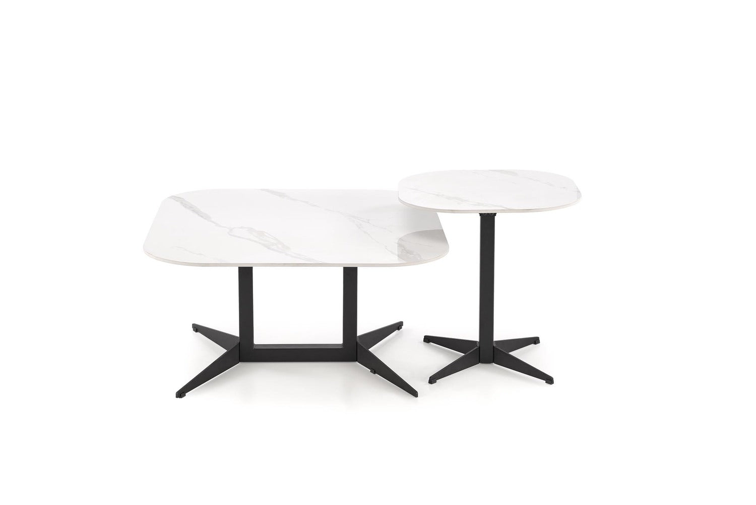 Kafijas galds Bors 80/80/40; 50/50/50 cm balts marmors/melns - N1 Home