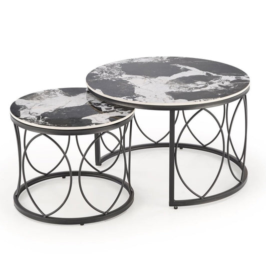 Kafijas galds (2) 70/46 un 50/41 cm melns marmors/melns - N1 Home
