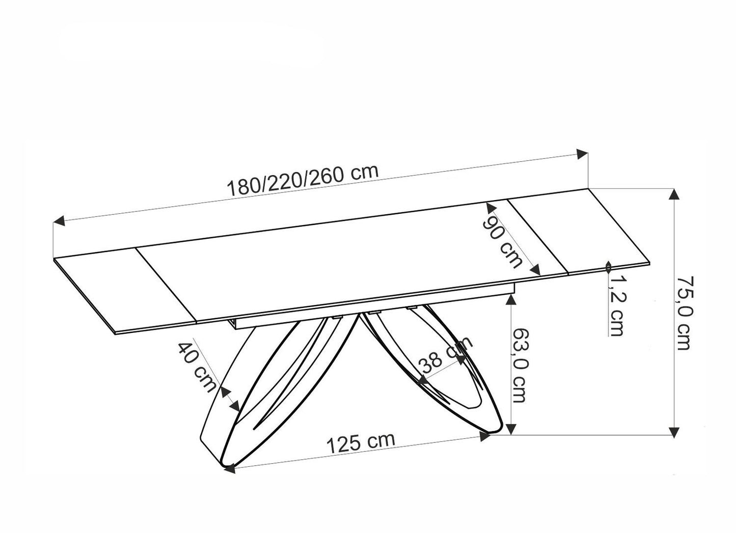 Galds Hila 180-260/90/75/125 cm balts marmors - N1 Home