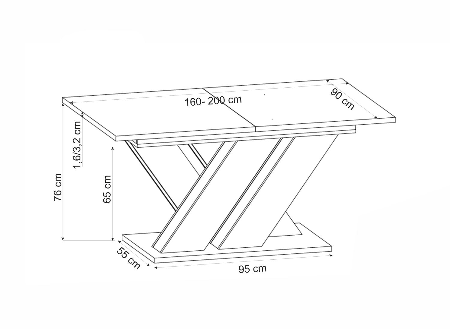 Galds Brans 160/90/77 cm votan ozols/melns - N1 Home
