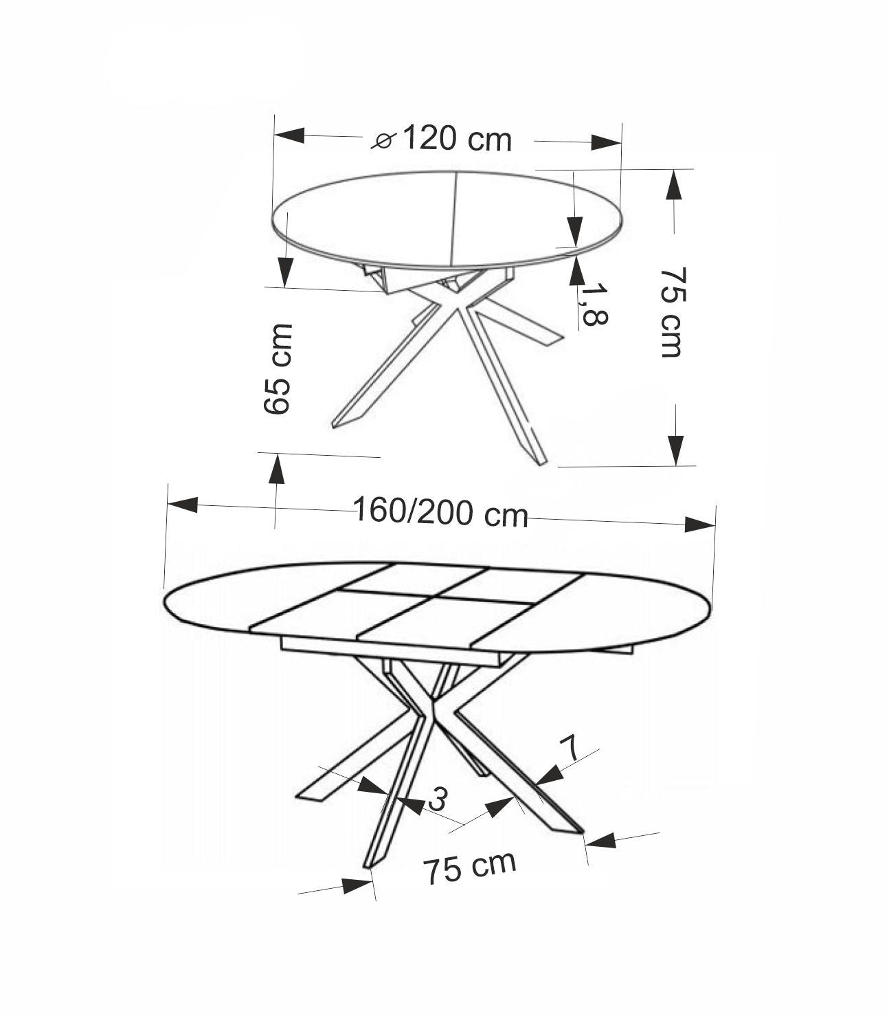 Galds Acos 120/120/75 cm dabīgs/ melns - N1 Home