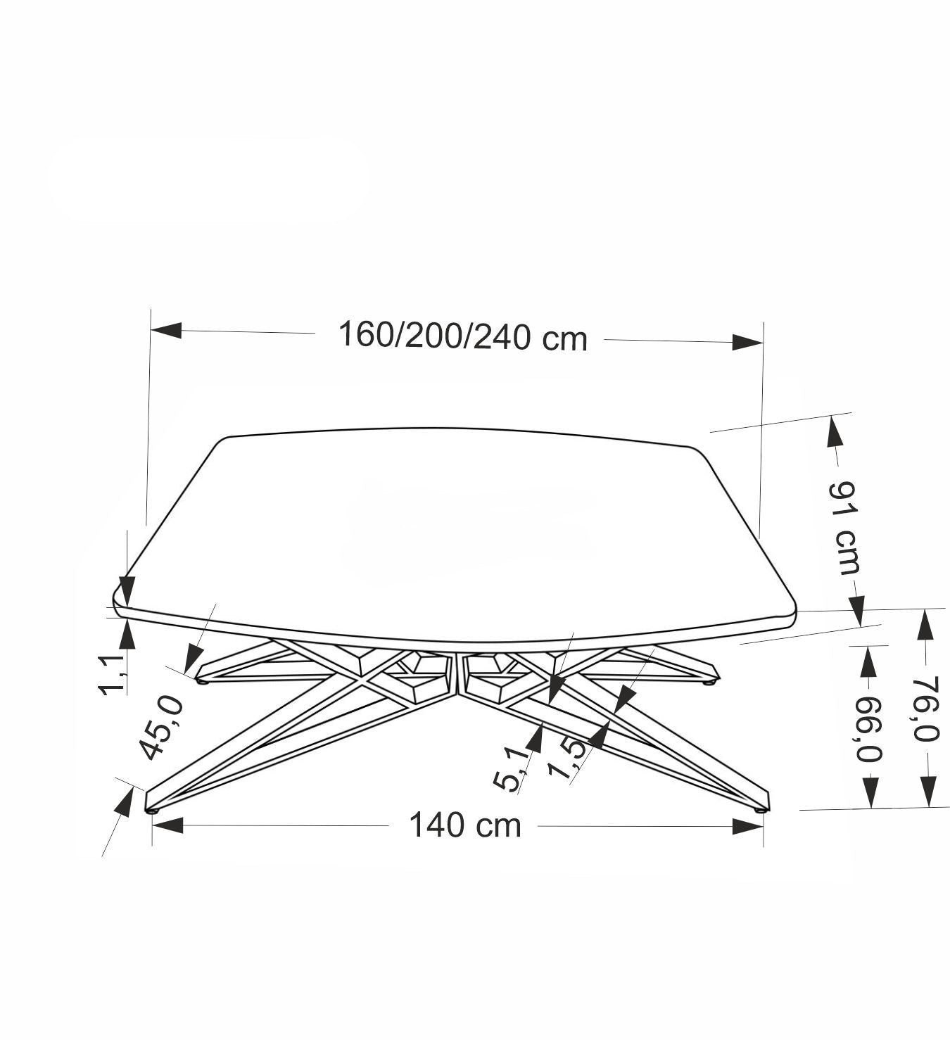 Galds Alfer 160-240/91/76 cm balts marmors/melns - N1 Home