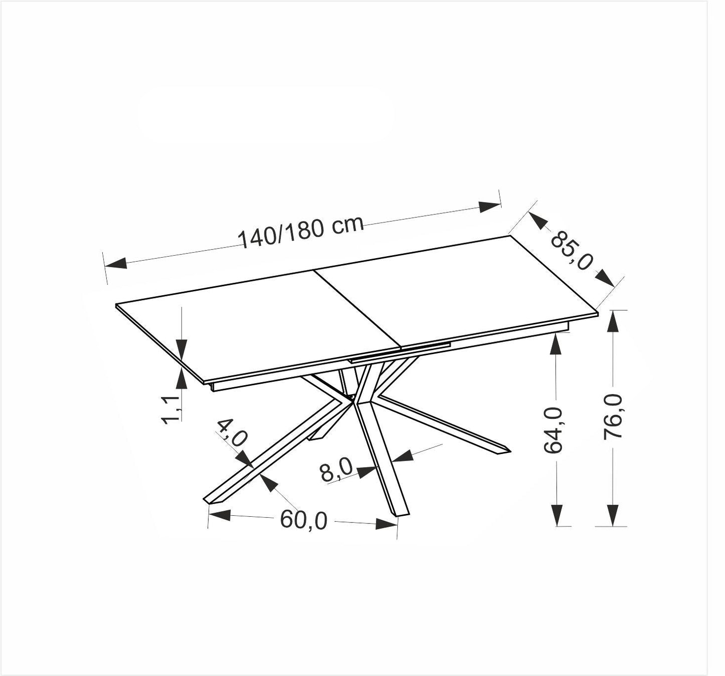 Galds Plats 140/85/76 cm balts marmors/melns - N1 Home
