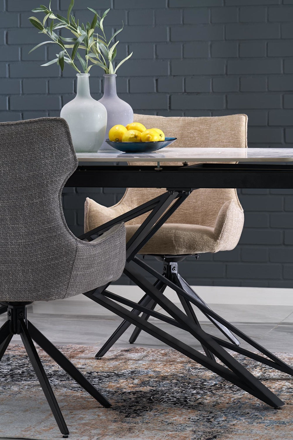 Galds Alfin 160/91/76 cm balts marmors/melns - N1 Home